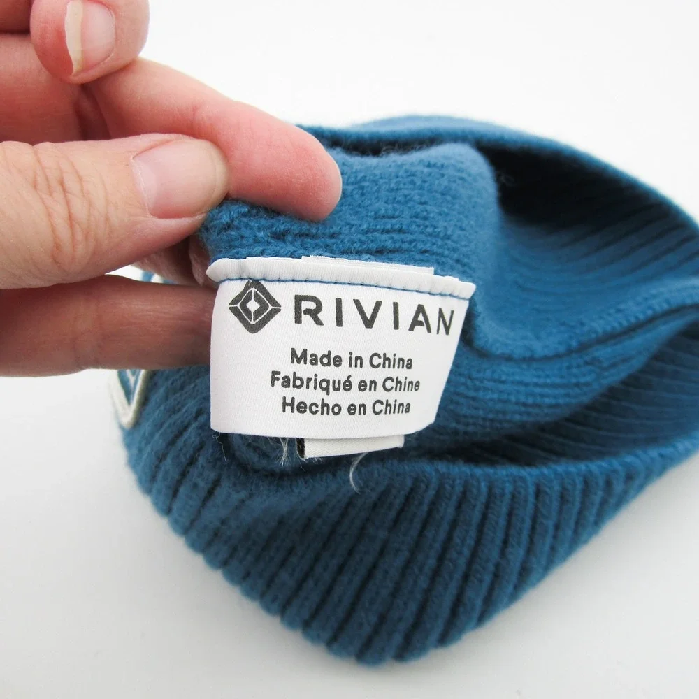 Rivian Ribbed Knit Beanie Hat Teal Blue Diamond Logo Certified EV Gear